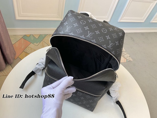 路易威登LV雙肩包 LV黑花配皮男士後背包 M30230 Discovery小號雙肩包 xxlv1632